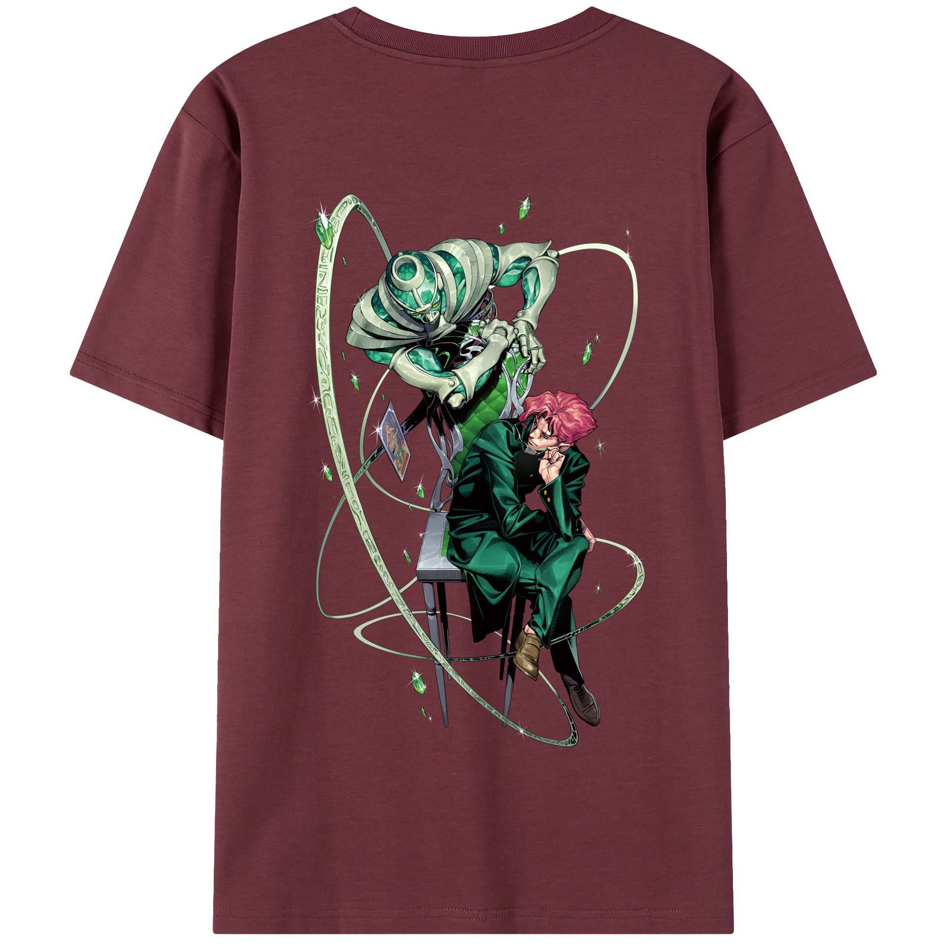 （画像用） ジョジョの奇妙な冒険 花京院 典明（かきょういん のりあき） JoJo's Bizarre Adventure Kakyoin Noriaki 綿100％半袖Tシャツ（背面プリント）